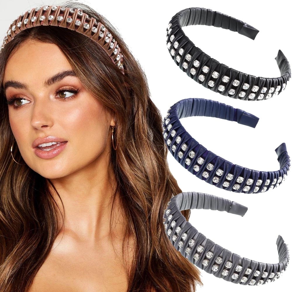 Imitation Pu Hairbands Women Rhinestone Hair Hoop Elastic Bezel Headbands Girls Female Fashion Wide Hair Accessories, Multi-color
Imitation Pu Hairbands Women Rhinestone Hair Hoop Elastic Bezel Headbands Girls Female Fashion Wide Hair Accessories, Multi-color