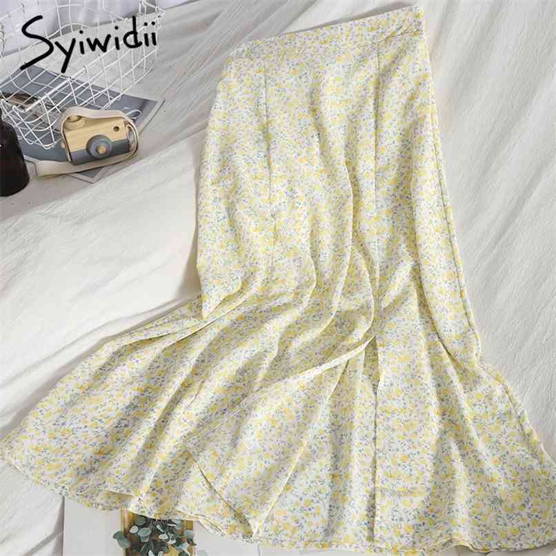 Boho Floral Print Chiffon Long Skirt for Women Elastic High Waist Slit Spring Summer Fashion Blue Yellow 210607, Orange
Boho Floral Print Chiffon Long Skirt for Women Elastic High Waist Slit Spring Summer Fashion Blue Yellow 210607, Orange