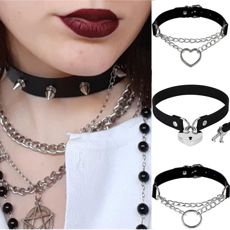 Chokers Punk PU Leather Lock Key Heart Round Spike Rivet Collar Studded Choker Necklace Body Birthday Party Gift Chocker Goth Jewelry
Chokers Punk PU Leather Lock Key Heart Round Spike Rivet Collar Studded Choker Necklace Body Birthday Party Gift Chocker Goth Jewelry