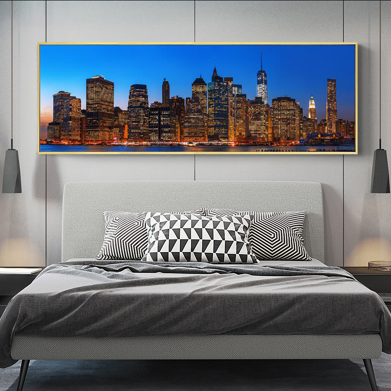 New York City Night Skyline Landscape Paintings Print on Canvas Art Posters and Prints Manhattan View Art Pictures Home Decor