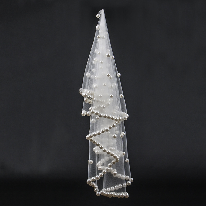 Pearls Beaded Edge Wedding Veil One Layer Short Vestido De Noiva White Real Picture Elegant Bridal Wraps Bridal Veils Accessories