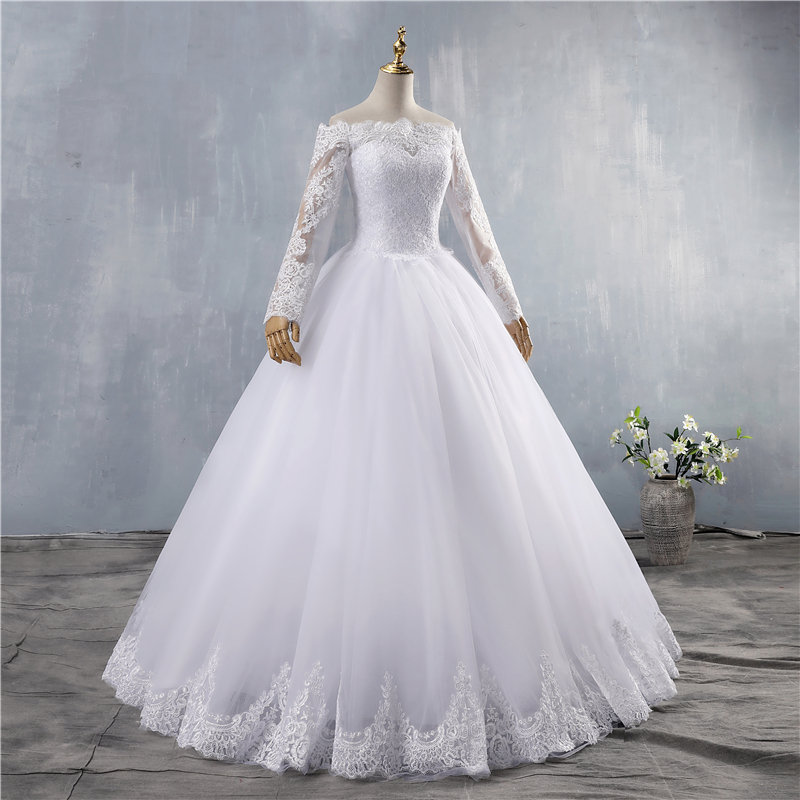 ZJ9151 Sexy Ball Gown Elegant Long Sleeve Wedding Dress For Plus Size Women 2021 Bride Dresses Lace Bottom