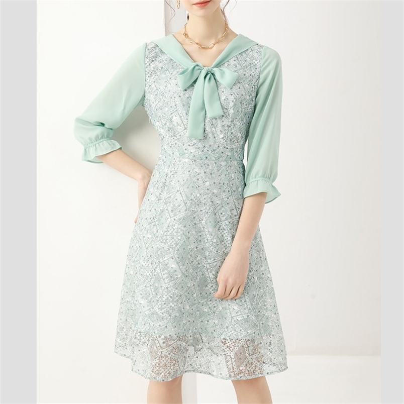 Runway Designer Women Bow Tie Chiffon Patchwork Lace Party Dress Female Summer Elegant Sweet High Waist Vintage Midi 210519, Photo color
Runway Designer Women Bow Tie Chiffon Patchwork Lace Party Dress Female Summer Elegant Sweet High Waist Vintage Midi 210519, Photo color