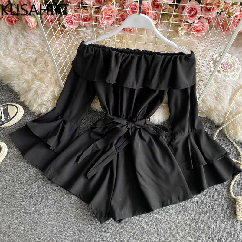 KUSAHIKI Slash Neck Strapless Ruffle Women Playsuits Sahses Slim Waist Wide Leg Bodysuit Flare Sleeve Romper 6F770 210602, White
KUSAHIKI Slash Neck Strapless Ruffle Women Playsuits Sahses Slim Waist Wide Leg Bodysuit Flare Sleeve Romper 6F770 210602, White