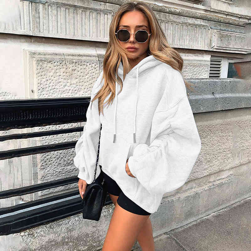 Women Hoodie Cotton Hooded s Sweatshirts Pullove Long Sleeve Solid Tops All Match s Hoodies Autumn Winter 210524