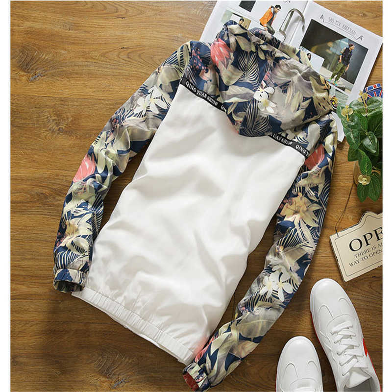 RUELK Spring And Autumn Men's Fashion Casual Floral Hooded Long-Sleeved Jacket Men's Jacket Cool Windbreaker M-5XL 210819