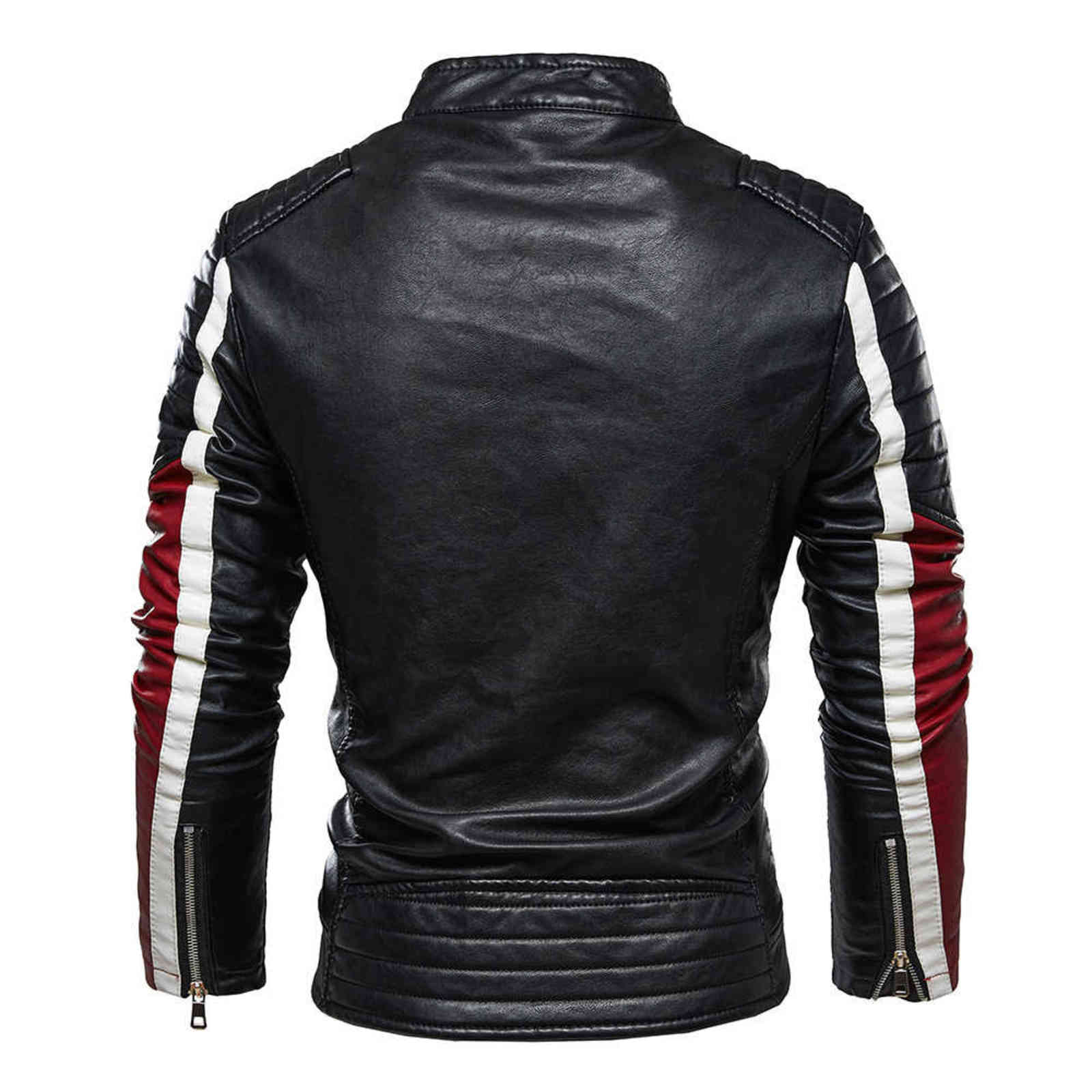 Autumn/Winter Men's Jacket Zip Trim Leather Jacket Men Padded Warmth Men's Coat Casual Stand Collar Men's Biker Jacket KH08 211111