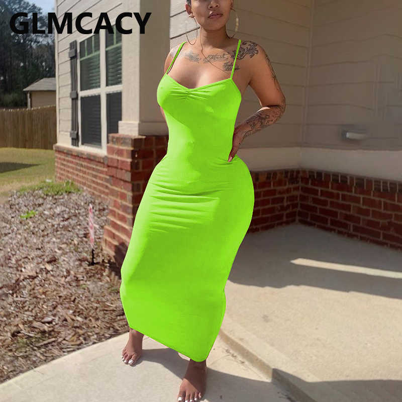 Spaghetti Strap Casual Solid Slim Dress 210702