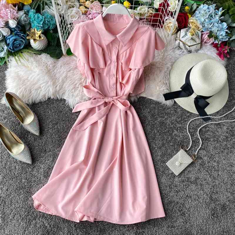 Summer Slim Bandage Midi Office Dress Casual Party Blouse Dress Vestido De Fiesta Women Knee Length A-line Dress 210521