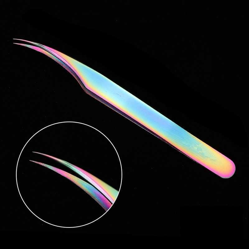 Rainbow False Eyelashes Curler Eyelash Tweezers Fake Eyelashes Nipper Anti-Static Precision For Eyelash Extension Grafting Tools