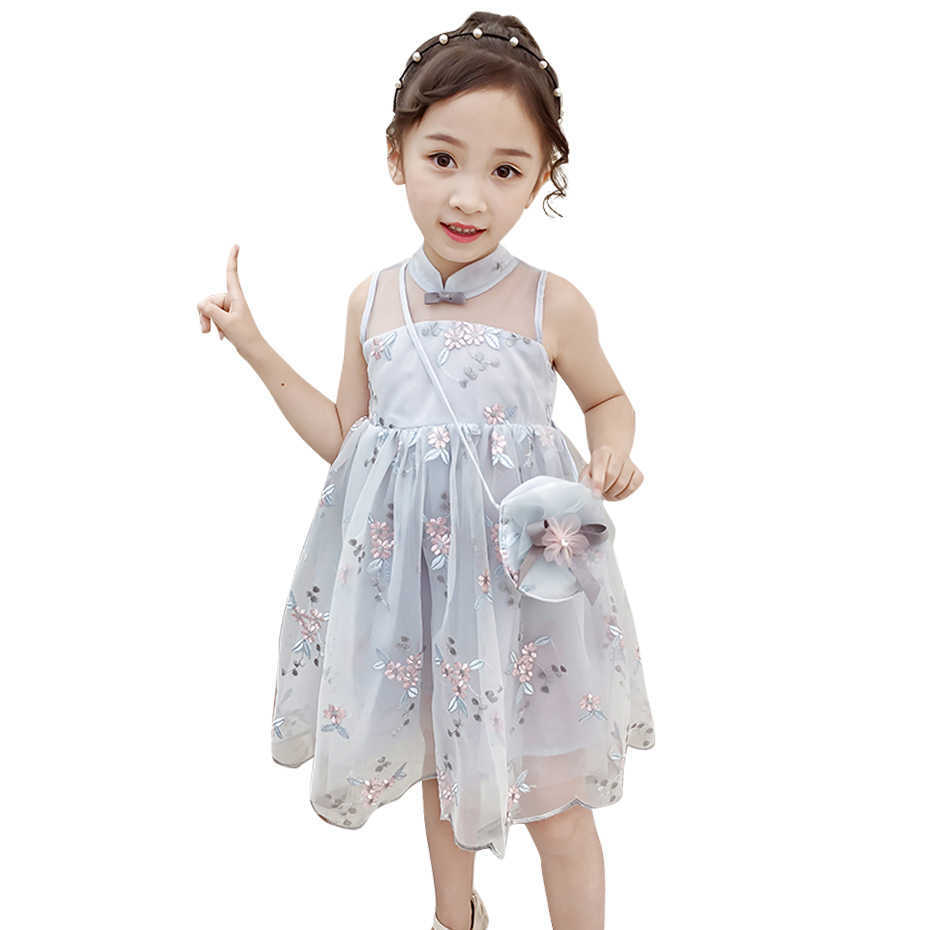 Kids Dresses For Girls Floral Girls' Sleeveless Children Mesh Dress Cute Style Costume 6 8 10 12 14 210528