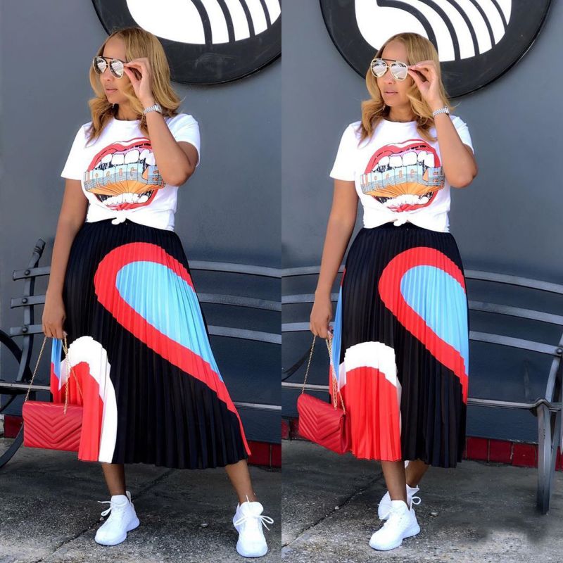 women's 2021 pleated skirt set two-piece t-shirt leopard print lips summer sf, Black;gray
women's 2021 pleated skirt set two-piece t-shirt leopard print lips summer sf, Black;gray