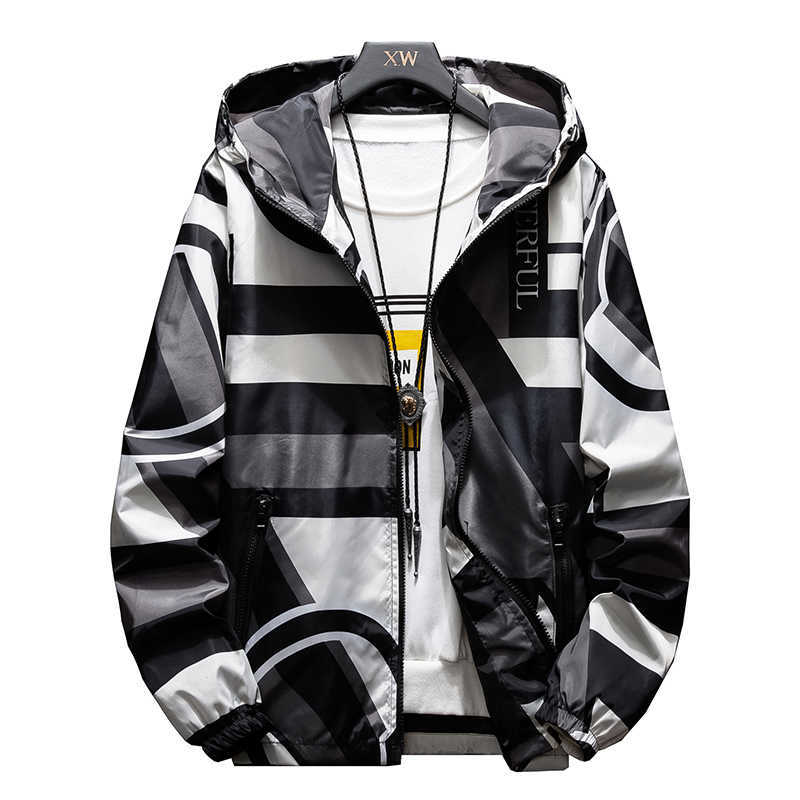 5XL 6XL 7XL 8XL Men's windbreaker Fashion Large pattern Hooded Casual windbreaker,Spring /Autumn Thin section 210819