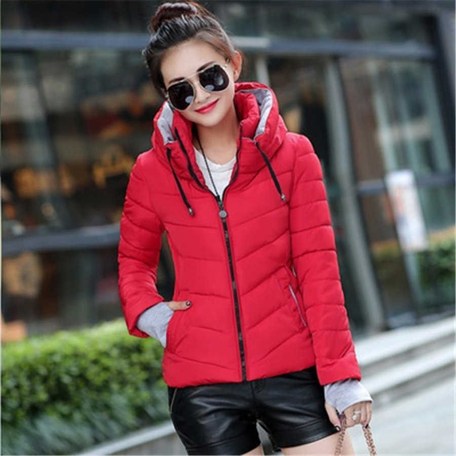 Woman Parkas Winter Plus Size Female Cotton Puffer Padded Jacket Coat Slim Fit Casual Hooded Outerwear Overcoats for 211013