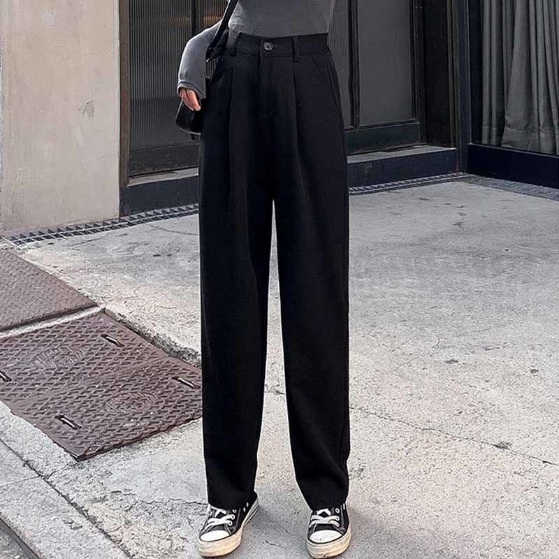 Autumn Office Lady Long Trousers Loose Women Suit Pants High Waist Pant Solid Female Wide Leg with Gray Black 10717 210518