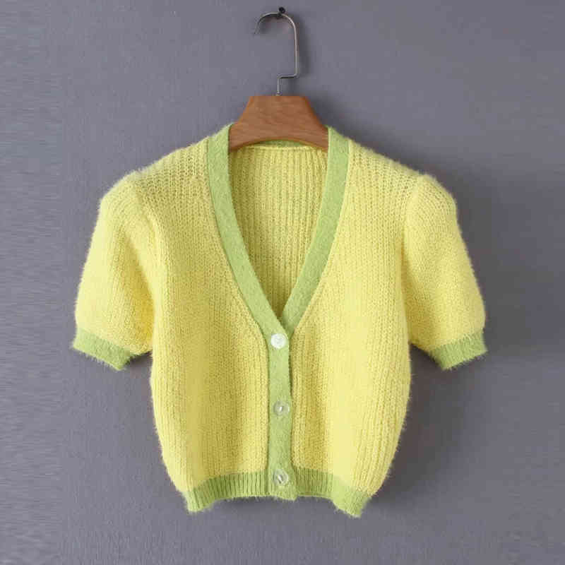 Spring Fore Pink lemons cropped cardigan women crop sweater korean streetwear v-neck womens sweet 210521