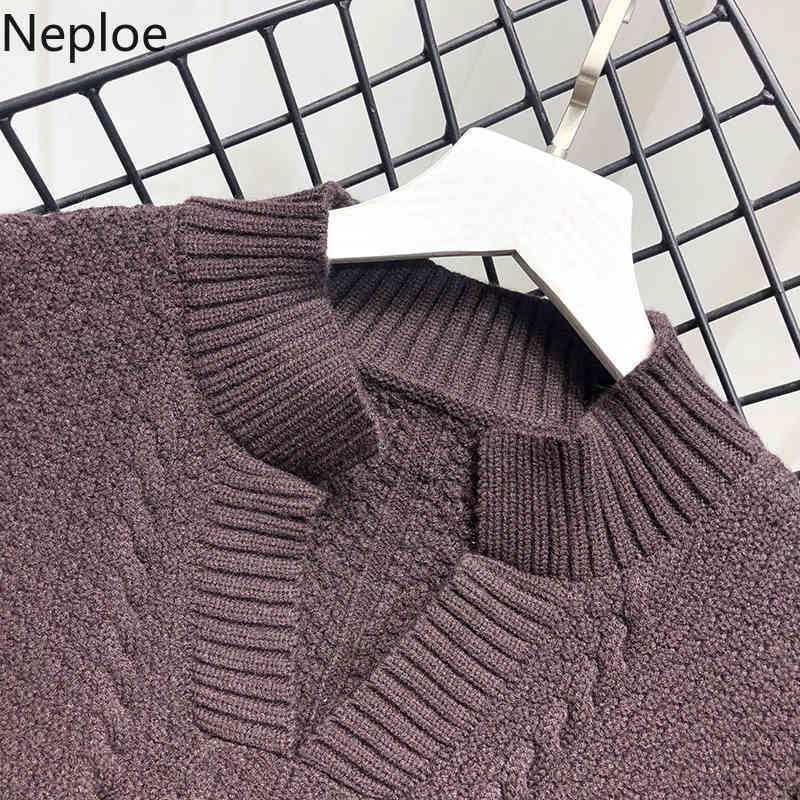 Naploe Fall Clothes Vintage Sweaters Women Patchwork Loose Knitted Pullovers V-neck Lantern Sleeve Pleated Jumper Tops Female 210422