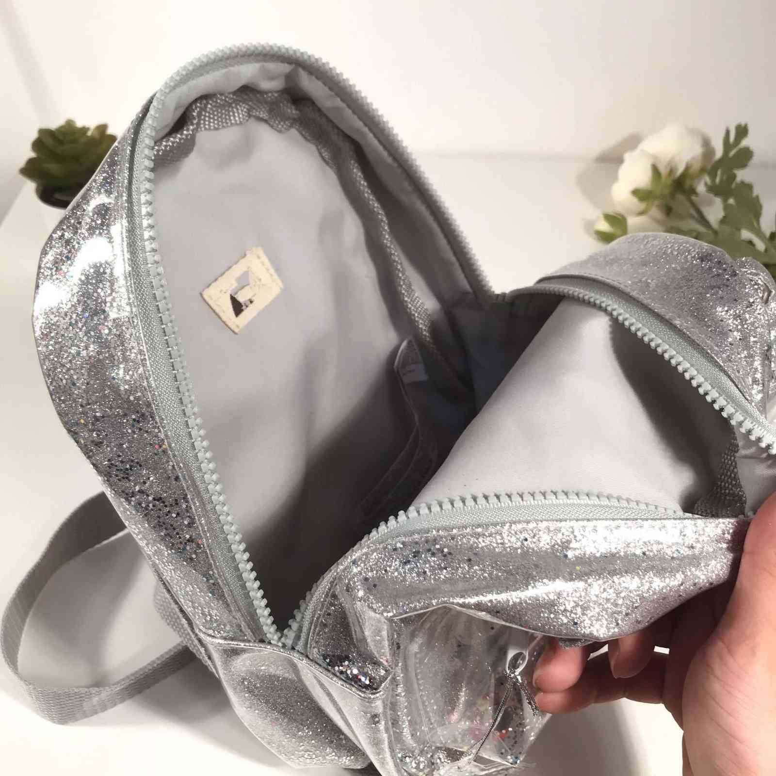 2021 New Silver cat ear glitter mini backpack ladies or cute children glitter sequin backpack Y1105