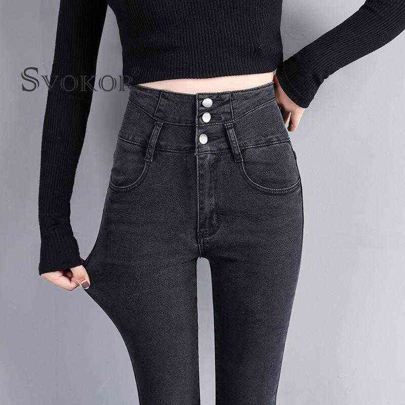SVOKOR Sexy Warm Denim Pants Plus Velvet Thickening High-Waisted Zipper Cold-Resistant Slim-Fit Skinny Jeans Female 211115