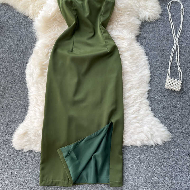 DEAT Women Sling Slim Split Backless Dress V-Neck Sleeveless Arrivals Lady Temperament Fashion Spring Summer 11D576 210709