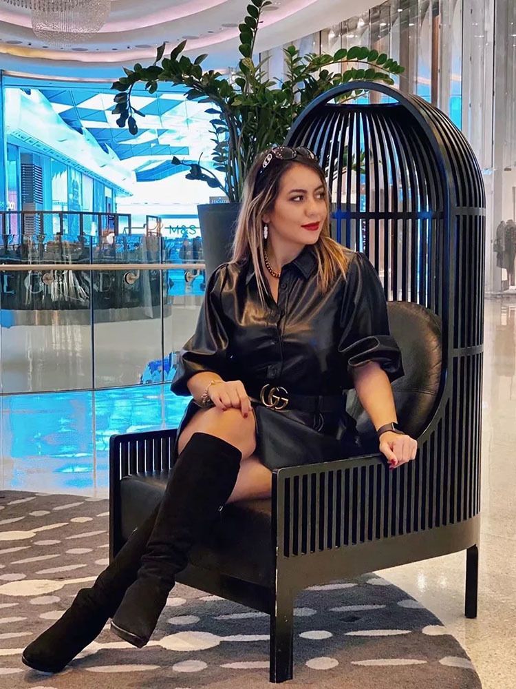 Women Spring Chic Belt Leather Mini Dress Female Buttons Turn-down Collar Dresses Ladies Casual Streetwear Outfit 210520