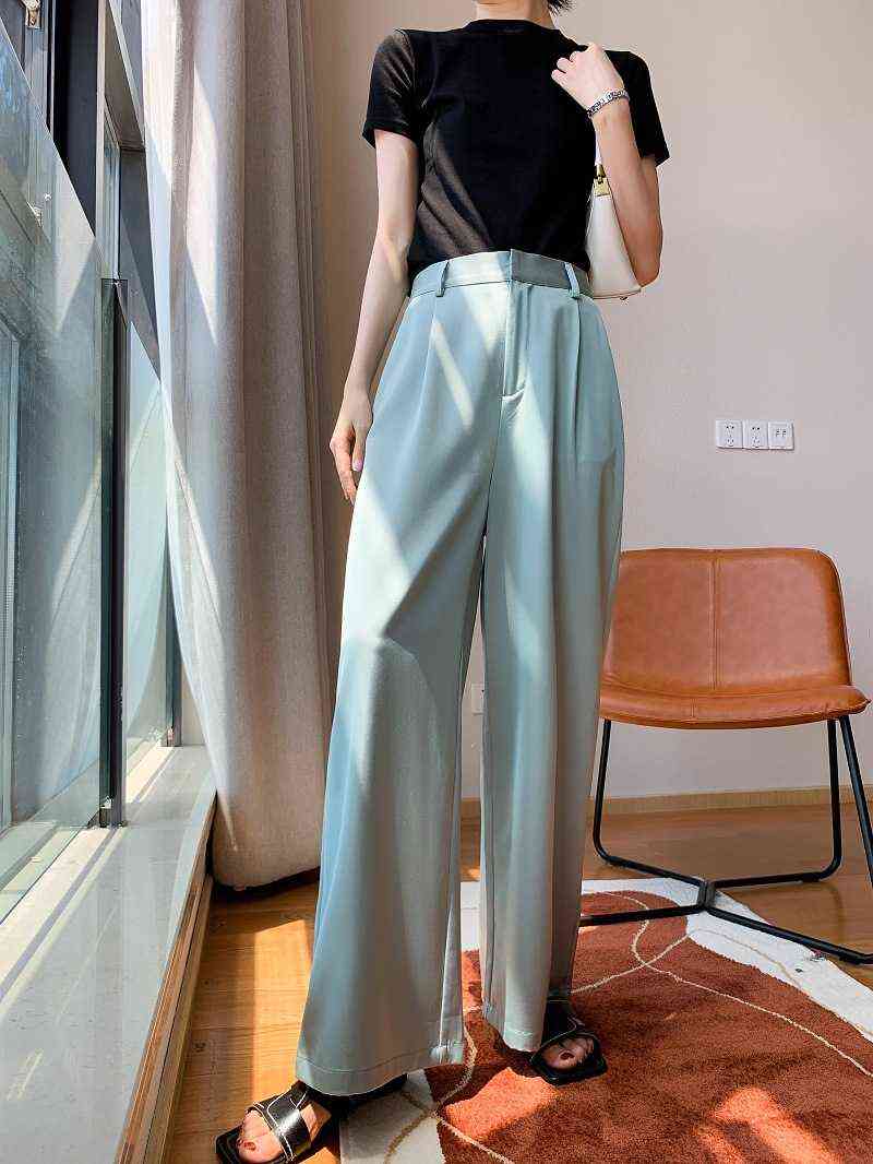 Arrival Soft Elegant Vintage High Waist Slim Pants Wide Leg Loose Women Streetwear Trousers 211115
