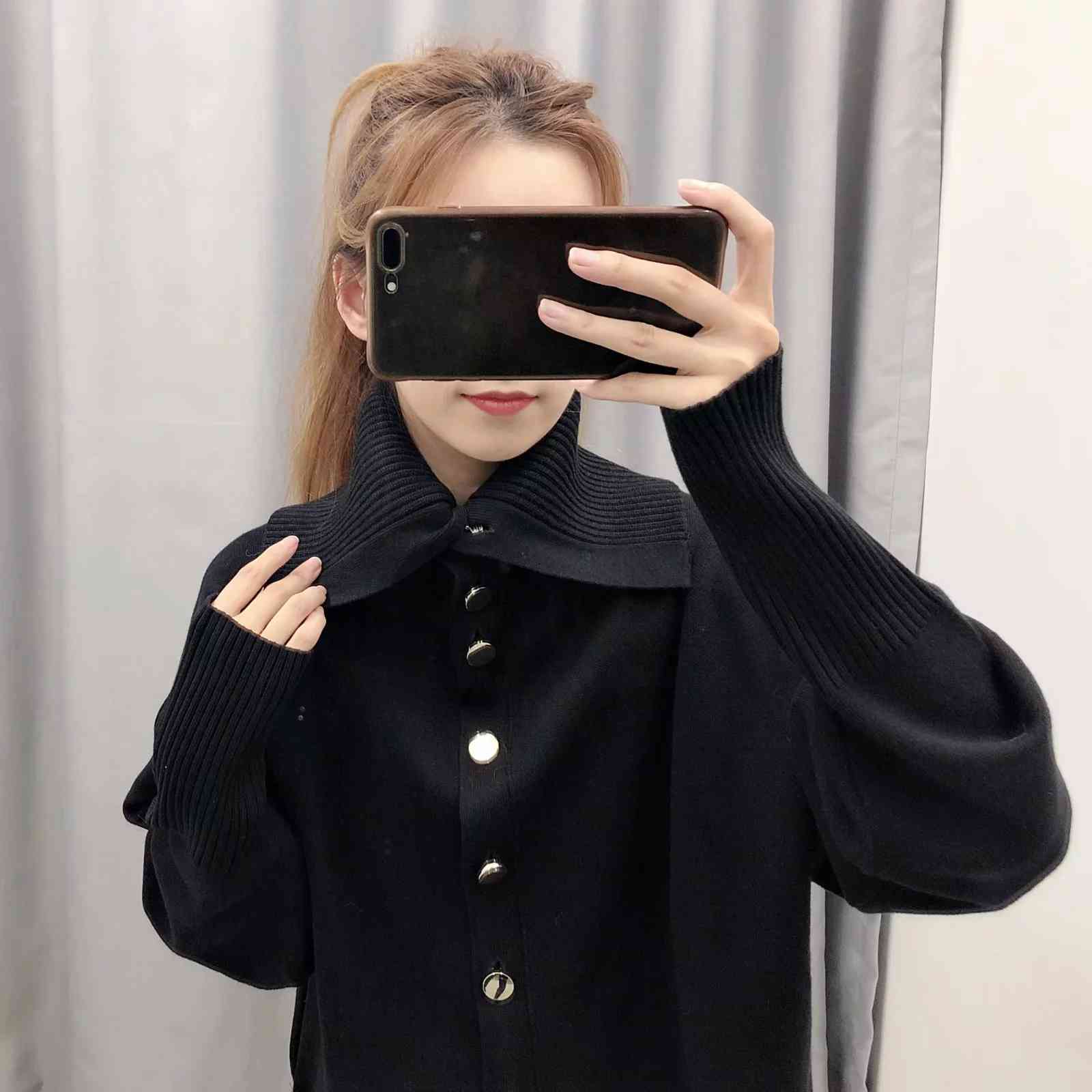 winter black cardigan women knitted sweater causal button long sleeve mujer warm jumper top thick 210521