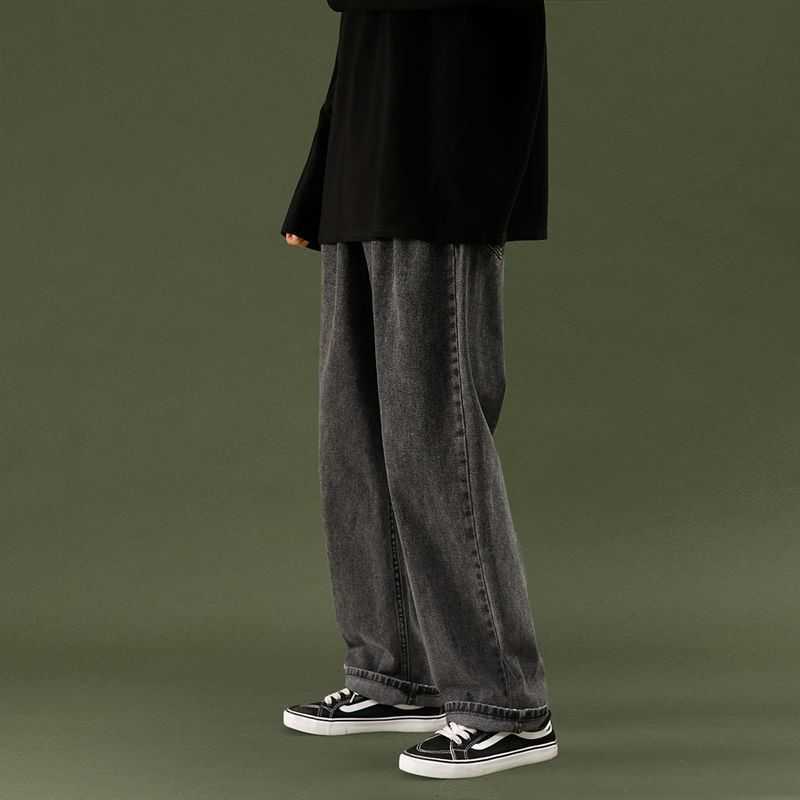 Jeans male spring loose punk streetwea trend black straight jeans women students Korean wide-leg men's trousers autumn 210526