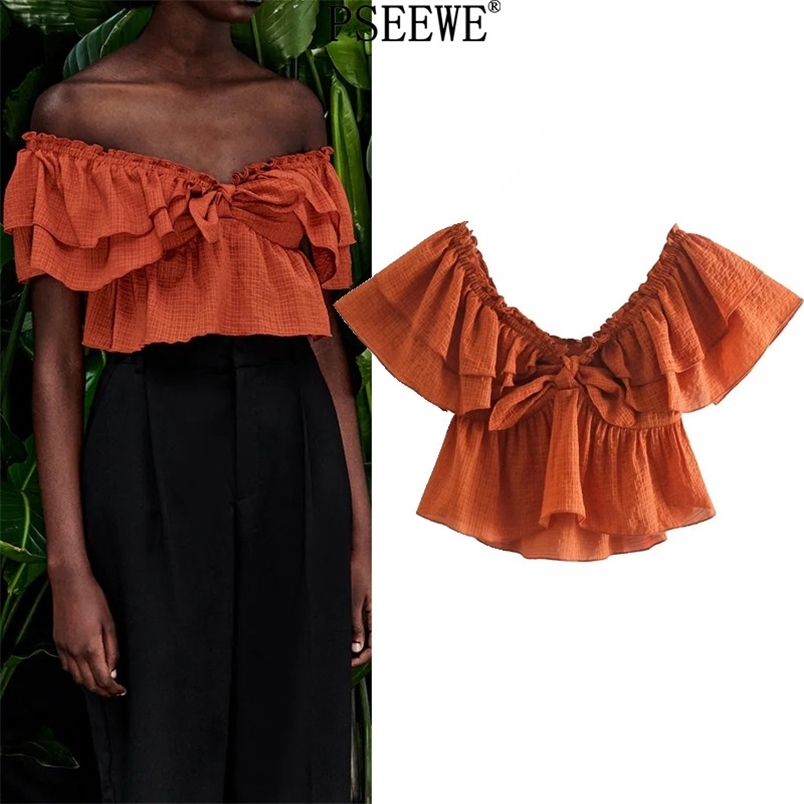 Blouse Woman Ruffle Crop Top Women Fashion Elastic Short Sleeve Off Shoulder Female Vintage Summer Blouses 210519, Orange
Blouse Woman Ruffle Crop Top Women Fashion Elastic Short Sleeve Off Shoulder Female Vintage Summer Blouses 210519, Orange