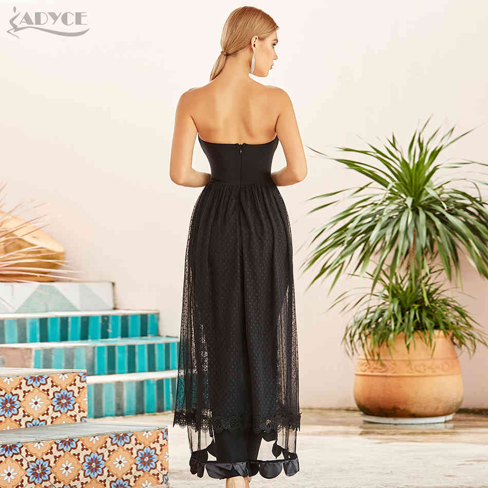 Bandage Jumpsuits For Women Black Bodycon Club Sexy Stapless Lace Bodysuit Romper Long Pants 210423