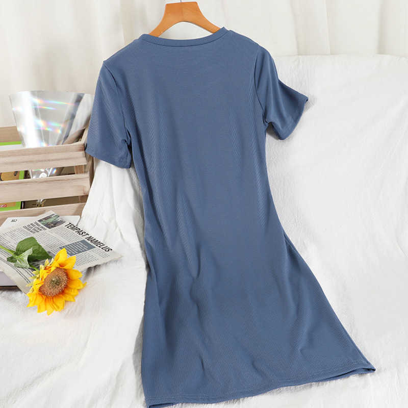 DEAT Women Slim O-neck Dress Fashion Spring Summer Ladies Hollow Out Short Sleeve Dress HR370 210709