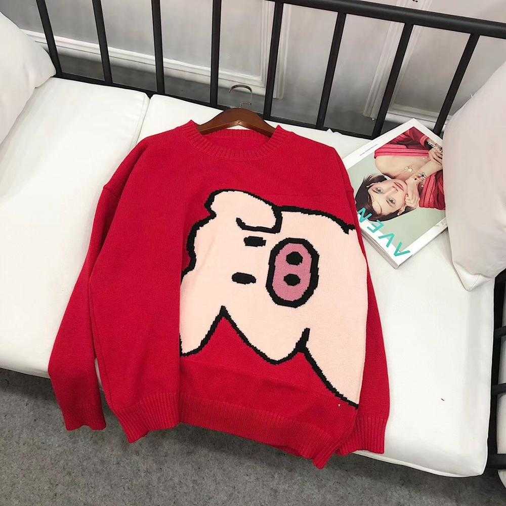 Spring Autumn Women Pullover Sweaters O Neck Cartoon Pig Pretty Vintage Japan Style Ladies Knitwear Jumper Tops C-068 210812