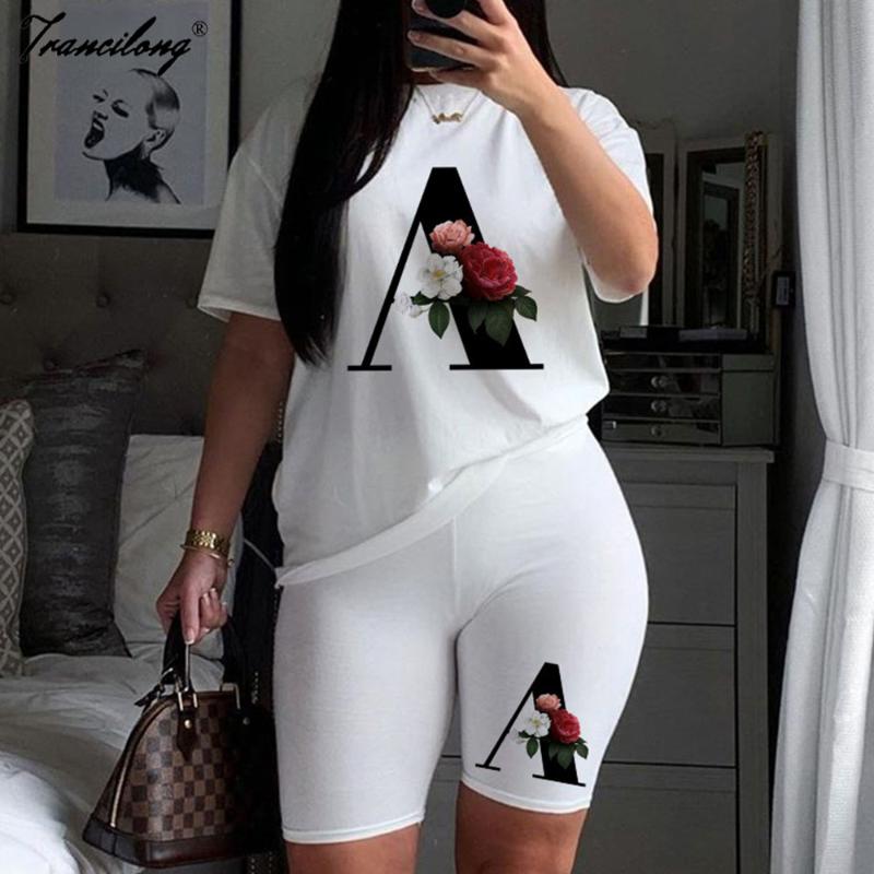 Women&#039;s Tracksuits Pullover O Neck Casual Conjuntos Women Shorts Suits Summer Ropa De Mujer White Letter A-Z Printed Cotton Loose Two Piece от DHgate WW