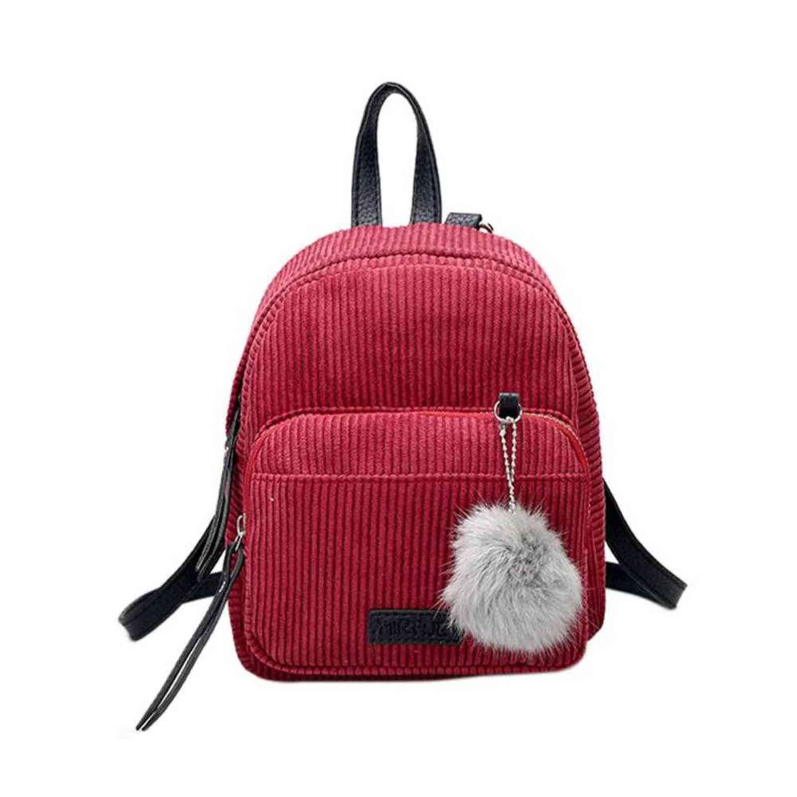 Girl Mini Backpack Women Pompom Ball Solid Color Corduroy Small Backpack Autumn Winter Teenage Travel School Bag Mochila Y1105