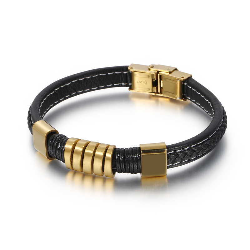 Fashion Black Leather Men Bracelets Bangles Gold Silver Color Men Stainless Steel Punk Bangle Simple Trendy Bangles Bracelets Q0720
Fashion Black Leather Men Bracelets Bangles Gold Silver Color Men Stainless Steel Punk Bangle Simple Trendy Bangles Bracelets Q0720