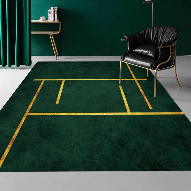 Luxury Golden Lines Dark Green Carpet For Living Room Floor Mat Beside Table Simple Decoration Home Hallway Bath Doormat Carpets