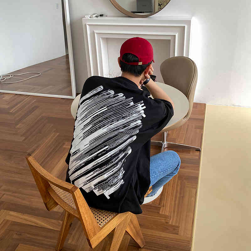 IEFB Trendy Graffiti Printed Round Neck Short Sleeve T-shirt Men's Korean Fashion Summer Loose Half Sleeve Base Tee Tops 9Y7114 210524