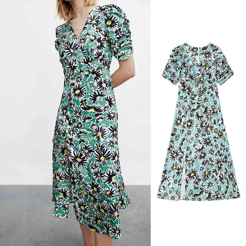 Casual Dresses 2021 New Fashion Flower Print V-neck Short Sleeve Pleated Decorative Women's clothing Slim Receive Waist Banque 6GC, Green
Casual Dresses 2021 New Fashion Flower Print V-neck Short Sleeve Pleated Decorative Women's clothing Slim Receive Waist Banque 6GC, Green
