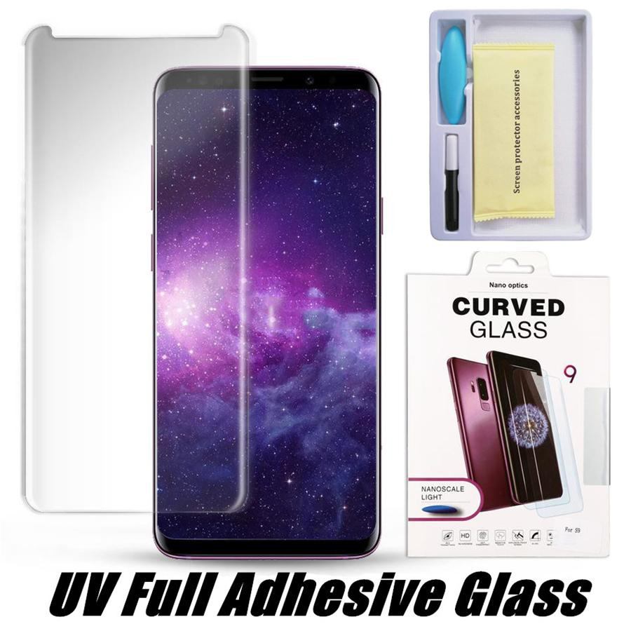 

UV NANO Optics Liquid Protector Full Cover Glue 3D Curved Tempered Glass Screen For Samsung Galaxy S8 S9 S10 S20 Plus S21 Ultra Note 10 20 LG Velvet OnePlus 8 9 Pro