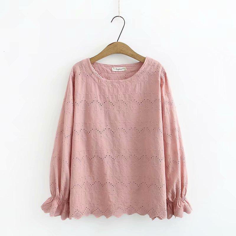 Plus Size Women's Floral Embroidery White Blouse Long Sleeved Blusas Ladies' Officewear Tops Blouses & Shirts