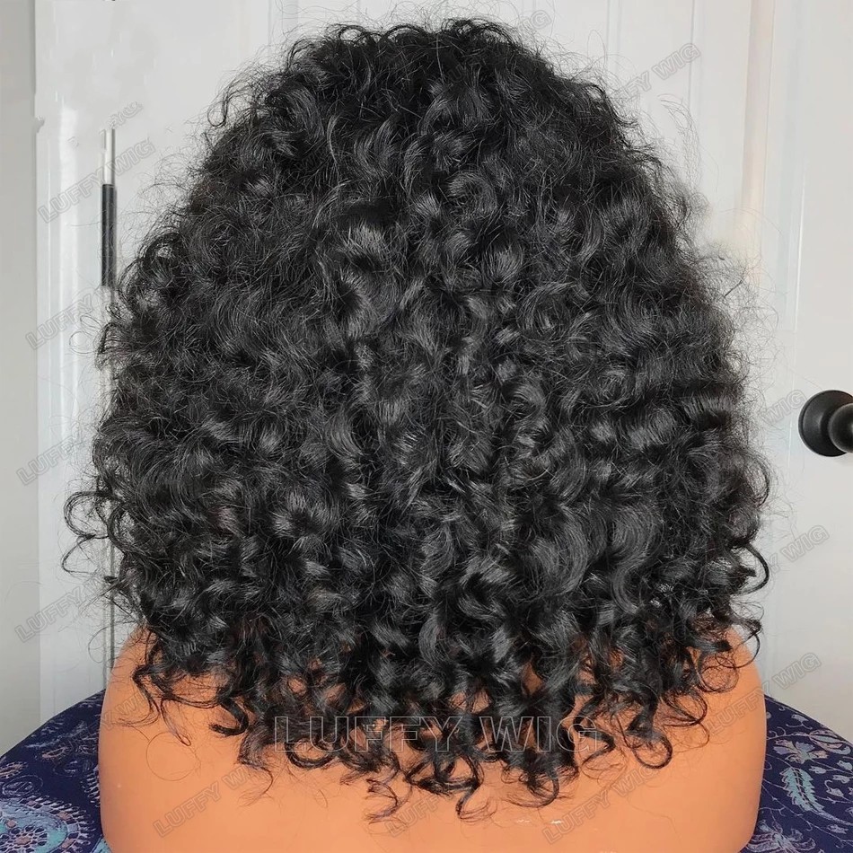 Short Kinky Curly Bob Lace Front Human Hair Wig For Women Glueless 13x4 Synthetic Frontal Closure Wigs With Bangs