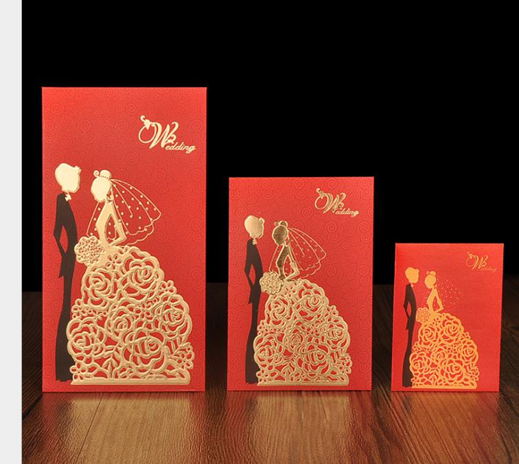 2021 High Class Wedding Invitation Cards 2017 Elegant Laser Cut Gold Red Wedding Party Invitations +Personalized Printing+Envelope