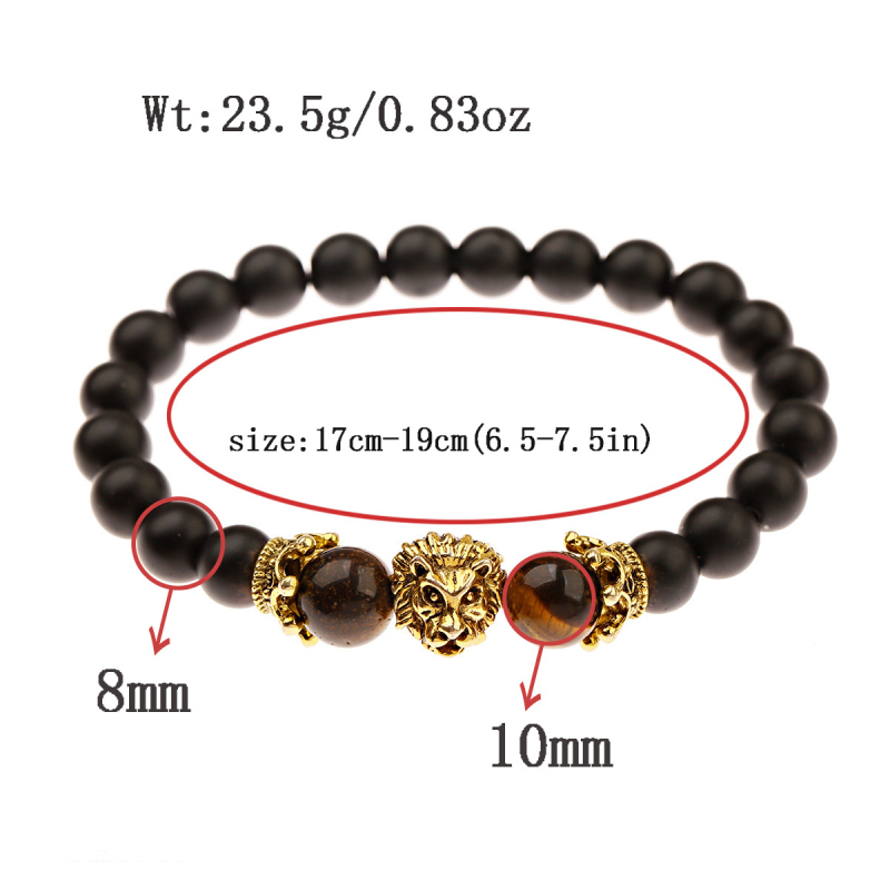 Blue Tiger Eye Beads Strands Bracelets Antique Gold Silver Plated Lion Head Charm Bracelet Jewelry