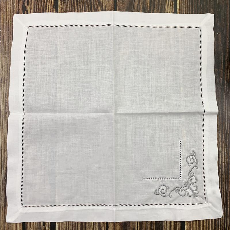 Table Napkin Set Of 12 Napkins White Hemstitched Linen Color Embroidered 18x18-inch