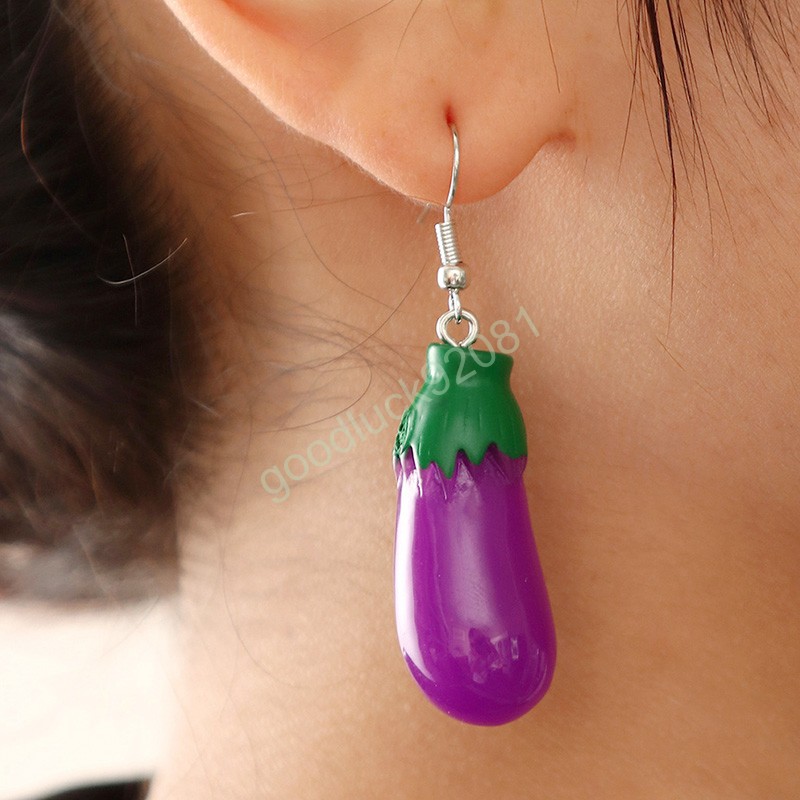Fashion Simulation Vegetable Dangle Earrings Creative Eggplant Tomato Corn Carrot Plastic Pendant Drop Earrings Women Jewelry