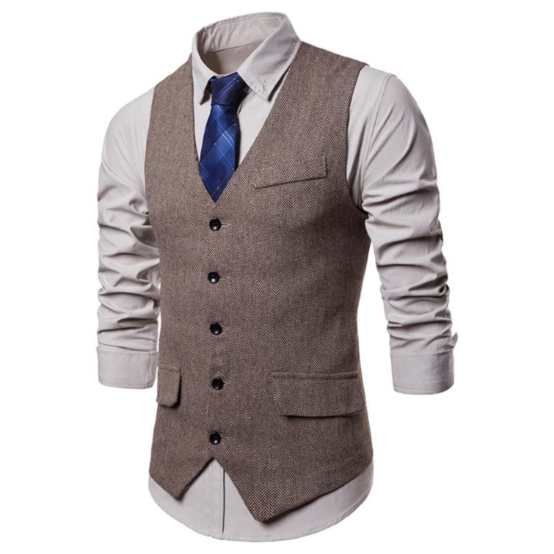 Men's Vests Men Sleeveless V Neck Single-breasted Herringbone Gilet Business Suit Waistcoat