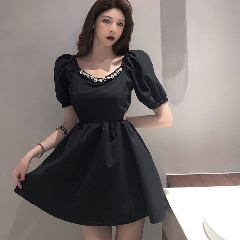 Summer Short Sleeve White Elegant Dress Women Square Collar Mini Dress Evening Party Dress for Females Korean Style Chic 210521