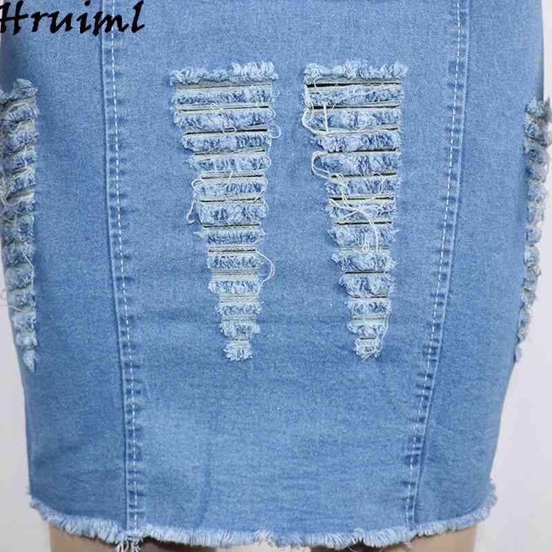 Solid Women's Summer Dress Denim Casual Fashion Bodycon Back Zipper Streetwear Plus Size Have Elasticity Hole Mini 210513