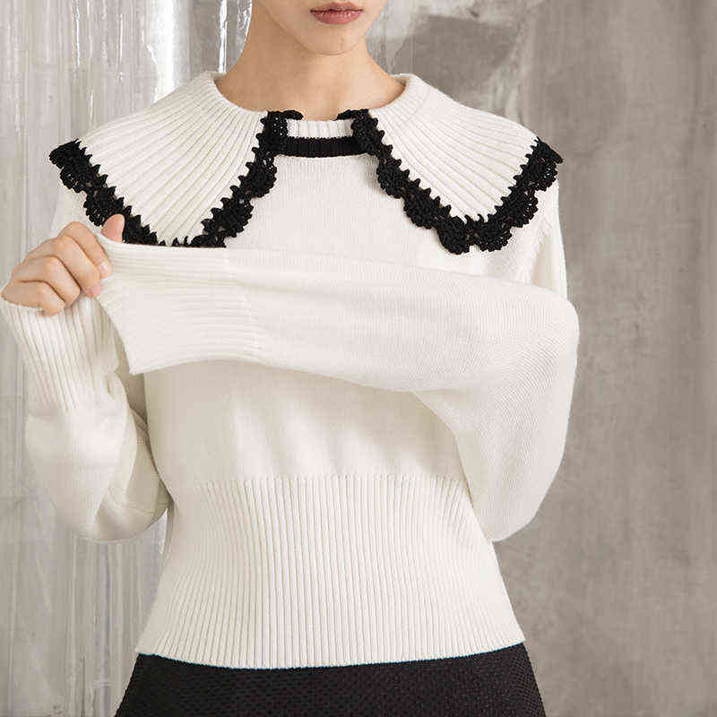 Doll Took Collar Sweater Woman Long-sleeved Sweater Loose Han Edition Sweet Autumn Fund 211109