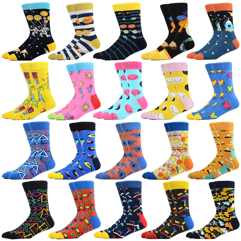 Men's Socks Cartoon Design Funny Universe Space Spaceship Stripe Sock Happy Style Simple Sports Socks Men-image